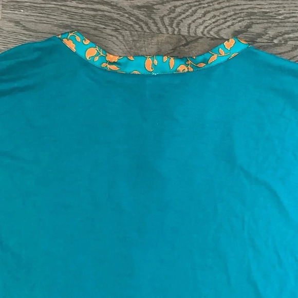 DR2 by Daniel Rainn Boho Floral Print Blouse Size L - Teal/Mustard Yellow - NWT - Picture 5 of 9